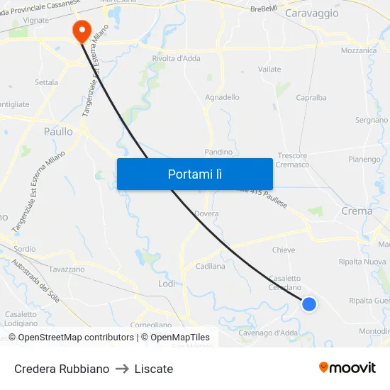 Credera Rubbiano to Liscate map