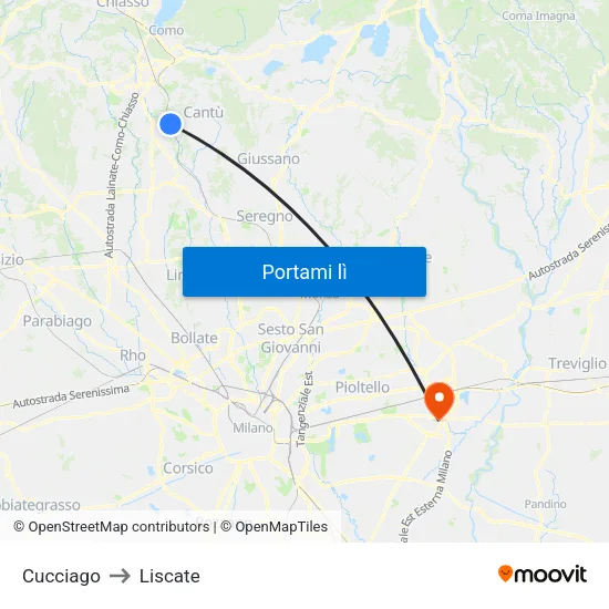 Cucciago to Liscate map