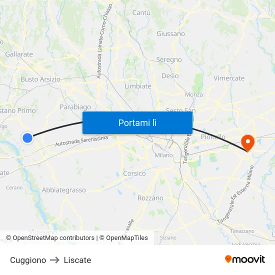 Cuggiono to Liscate map