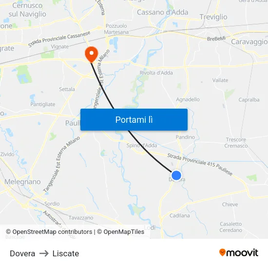 Dovera to Liscate map