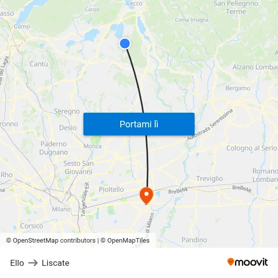Ello to Liscate map
