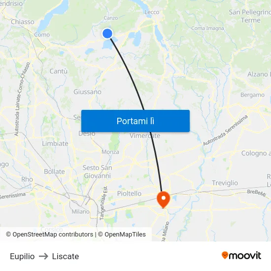 Eupilio to Liscate map