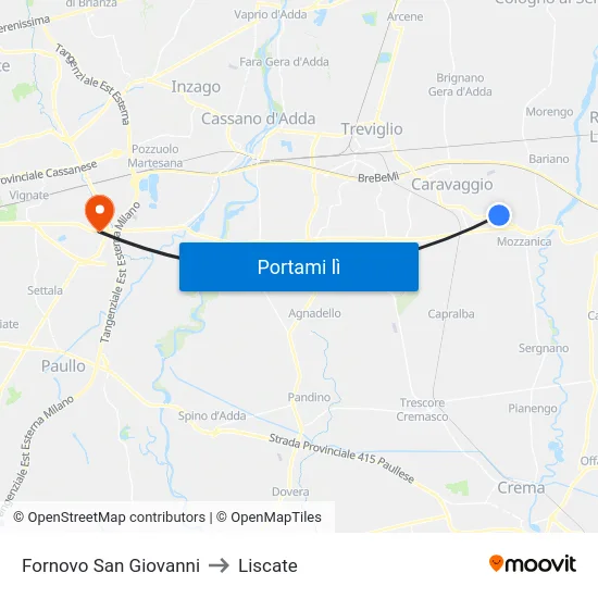Fornovo San Giovanni to Liscate map