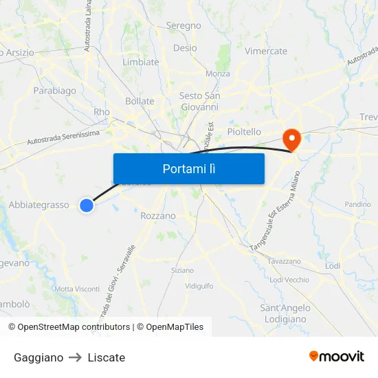 Gaggiano to Liscate map
