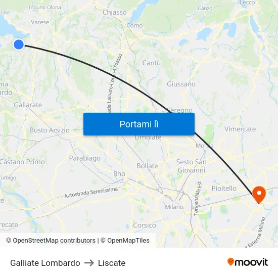Galliate Lombardo to Liscate map