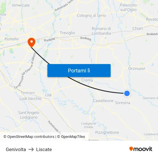 Genivolta to Liscate map