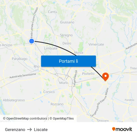 Gerenzano to Liscate map