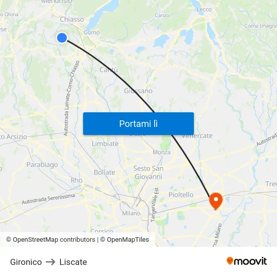 Gironico to Liscate map