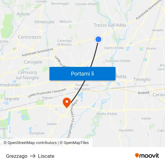 Grezzago to Liscate map