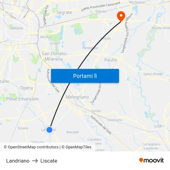 Landriano to Liscate map