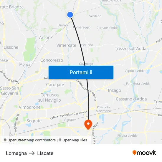 Lomagna to Liscate map