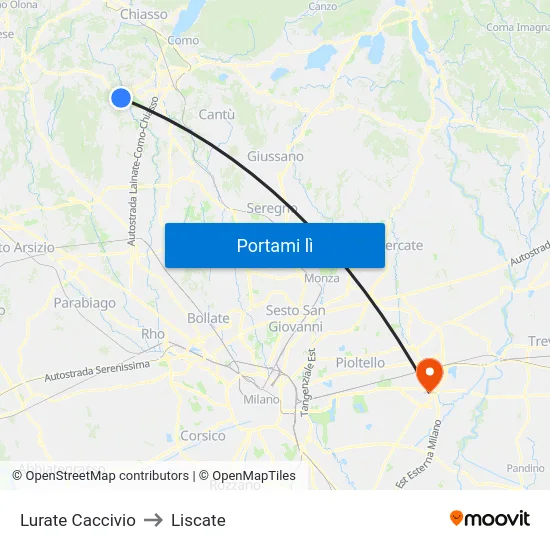 Lurate Caccivio to Liscate map
