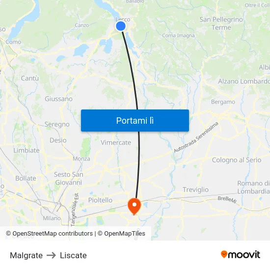 Malgrate to Liscate map
