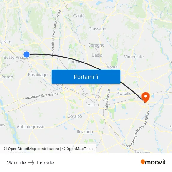Marnate to Liscate map