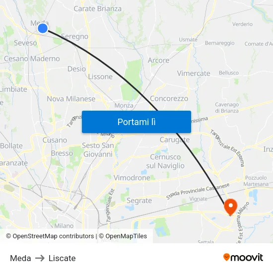 Meda to Liscate map