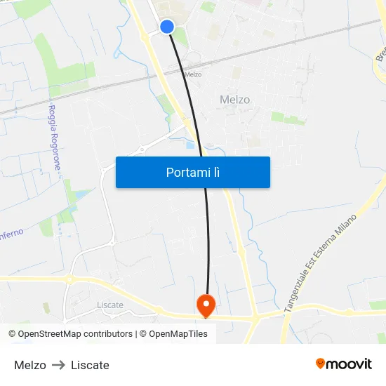 Melzo to Liscate map