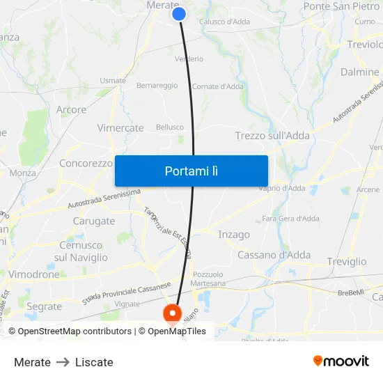 Merate to Liscate map