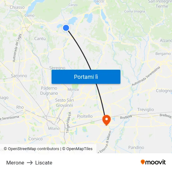 Merone to Liscate map