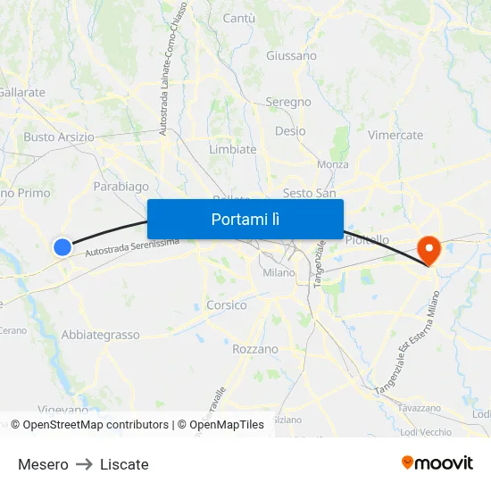 Mesero to Liscate map