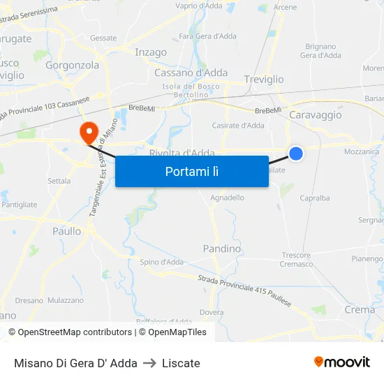 Misano Di Gera D' Adda to Liscate map