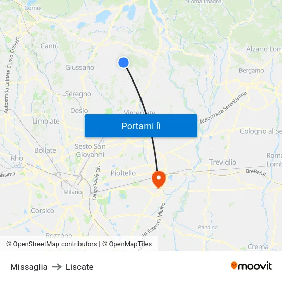 Missaglia to Liscate map