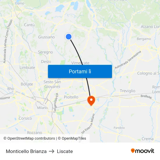 Monticello Brianza to Liscate map