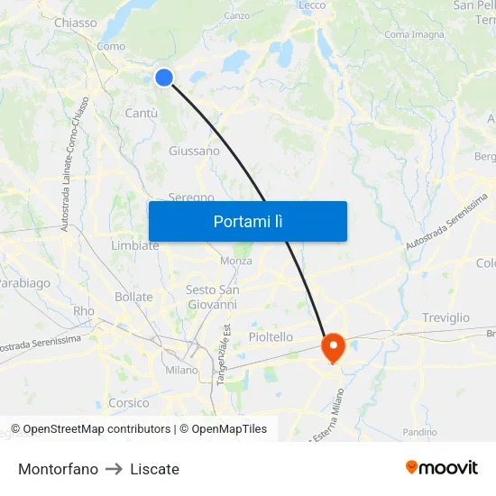 Montorfano to Liscate map