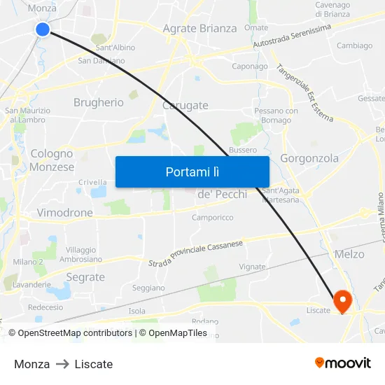 Monza to Liscate map