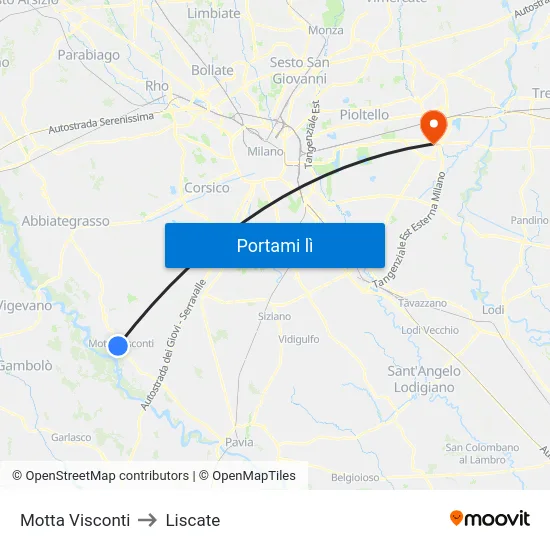 Motta Visconti to Liscate map