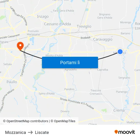 Mozzanica to Liscate map