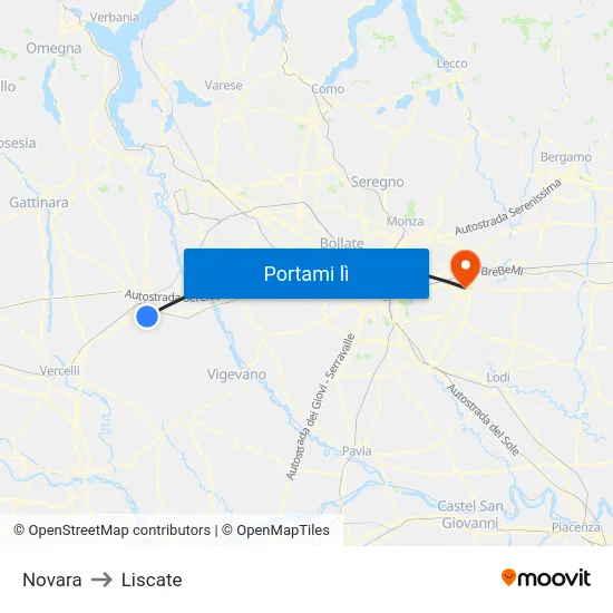 Novara to Liscate map