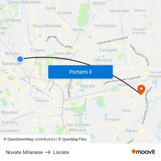 Novate Milanese to Liscate map