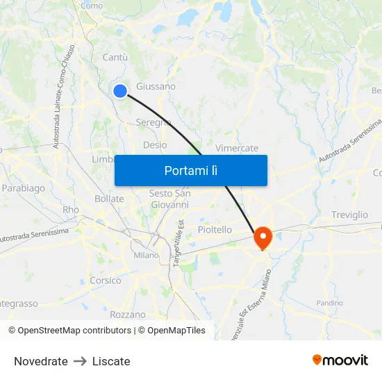 Novedrate to Liscate map