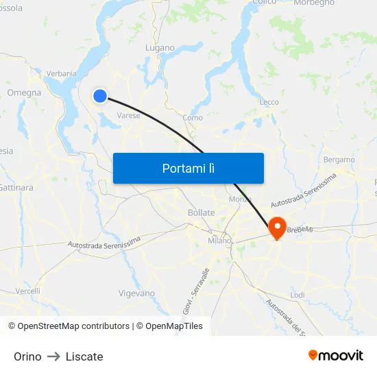 Orino to Liscate map