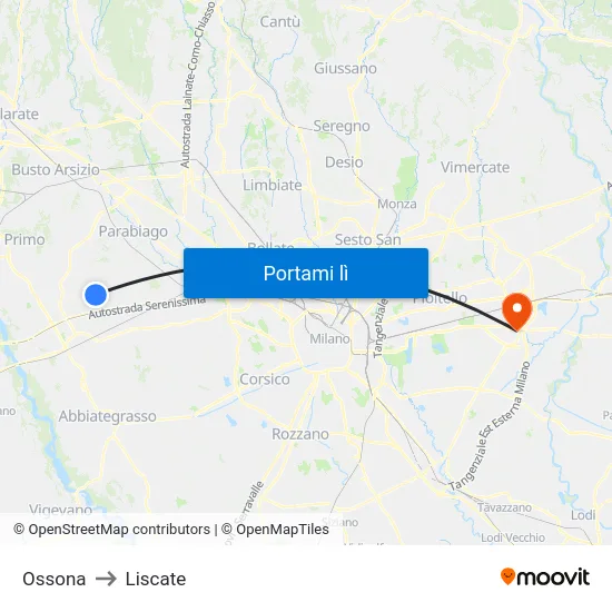 Ossona to Liscate map