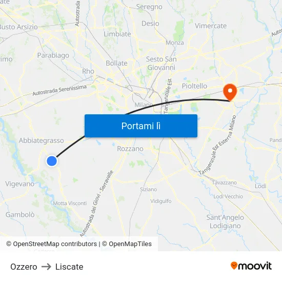 Ozzero to Liscate map