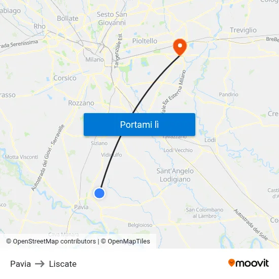 Pavia to Liscate map