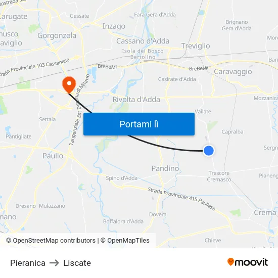 Pieranica to Liscate map