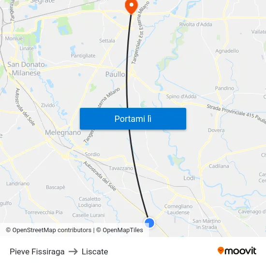 Pieve Fissiraga to Liscate map