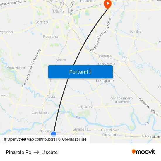 Pinarolo Po to Liscate map