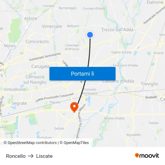Roncello to Liscate map