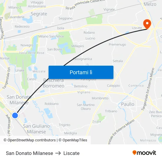 San Donato Milanese to Liscate map