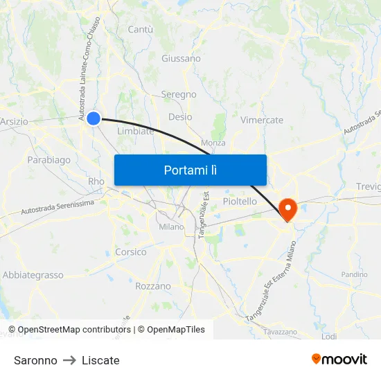 Saronno to Liscate map