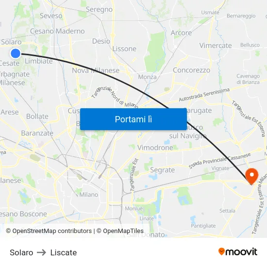 Solaro to Liscate map