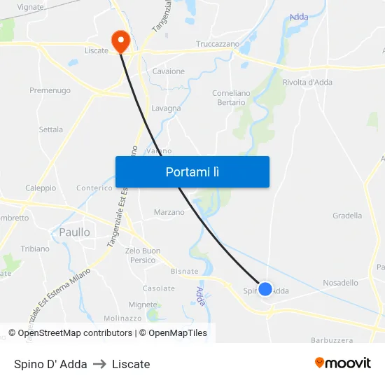 Spino D' Adda to Liscate map