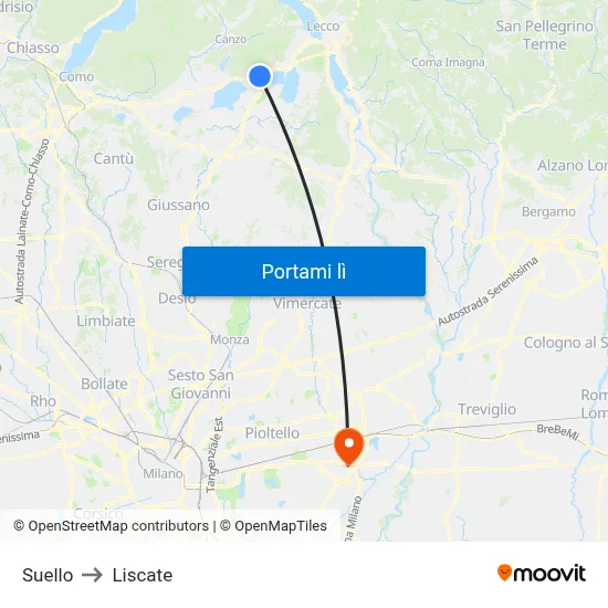Suello to Liscate map