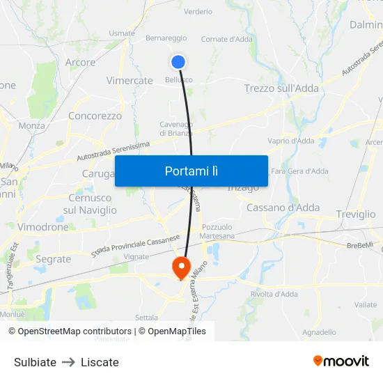 Sulbiate to Liscate map