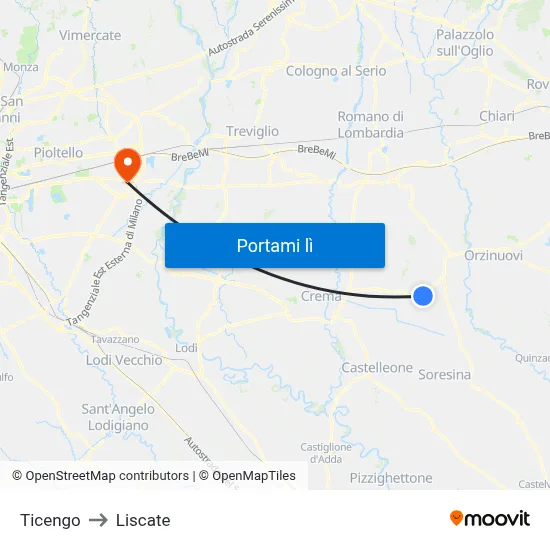 Ticengo to Liscate map