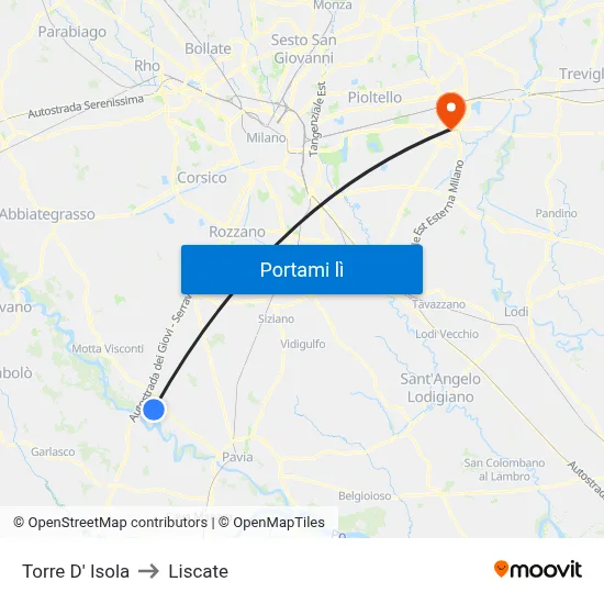 Torre D' Isola to Liscate map