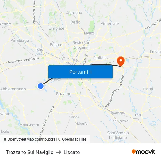 Trezzano Sul Naviglio to Liscate map
